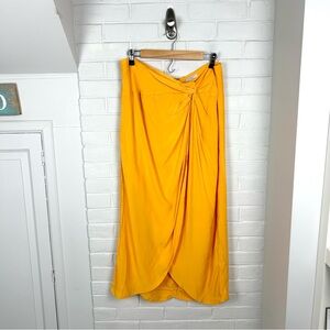 NWT LOFT Golden Yellow Knotted Faux Wrap Drape Skirt Size 14